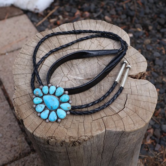 Native Americans Jewelry Navajo Bolo Tie Cluster Turquoise Handmade Jewelry*** - Picture 6 of 8